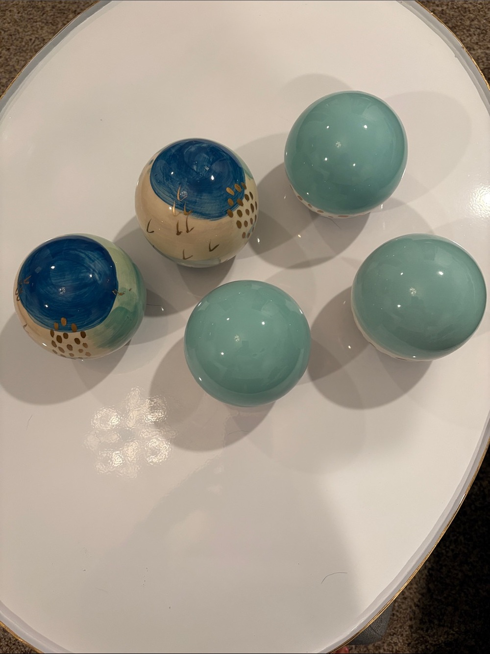 Pier One Set of 5 Decorative Ceramic Spheres - Aqua & Blue